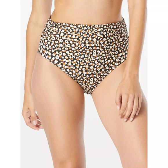 Coco Reef Animal Print/Black Reversible Fold Over High Waist Bikini Bottom L New - Picture 1 of 7